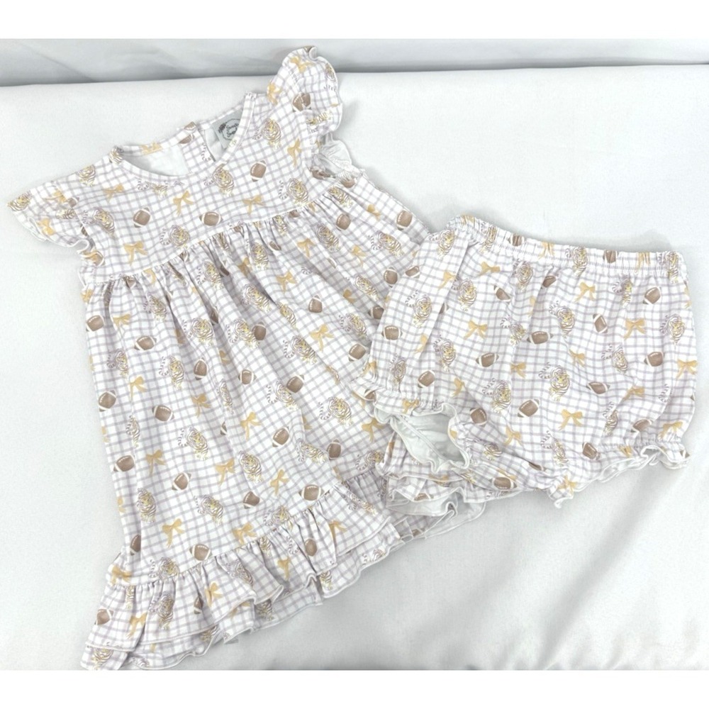 NWT Seaux Smocked LSU Tiger Football Bloomer Set‎ Toddler Girls Size 4T